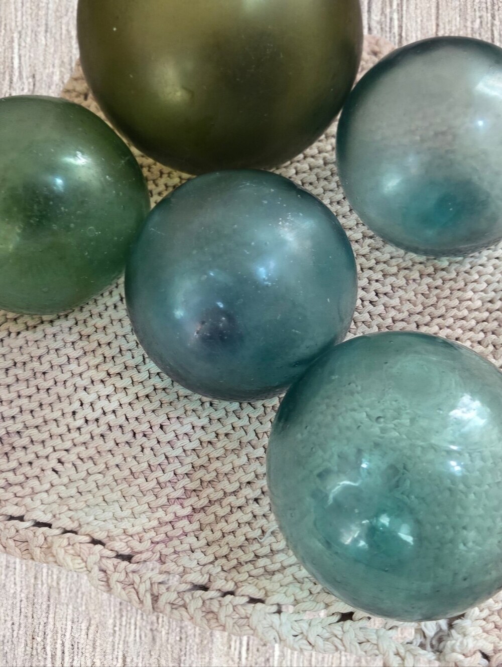 FOUR Japanese Glass Fishing Floats 3" Aqua Green, Coastal Beach House Decor - Picture 2 of 8